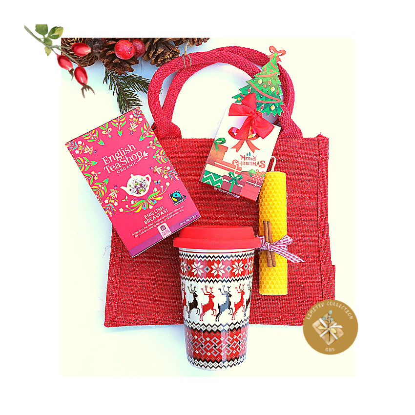 Nagy karácsony- karácsonyi finomságok piros juta táskában