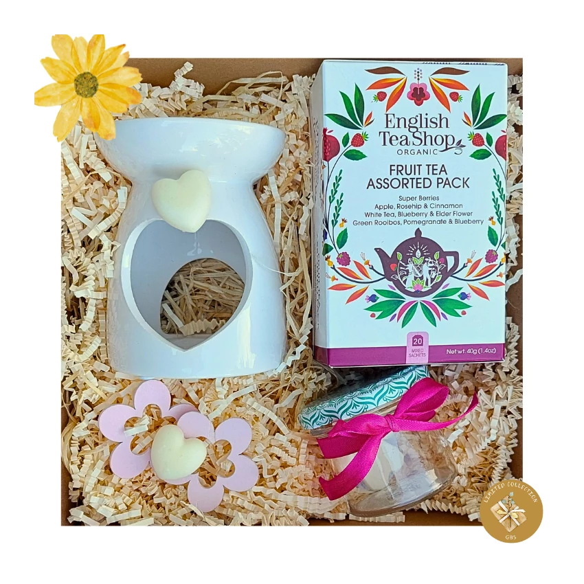 Nyugalom- ajándékdoboz fehér aroma mécsessel és bio teával
